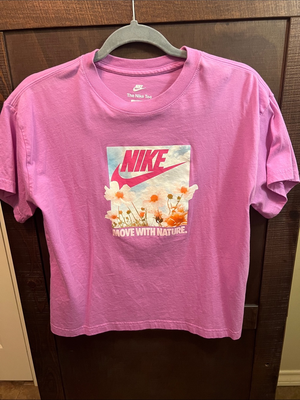 Nike Pink Graphic 'Move With Nature' Kids Tee